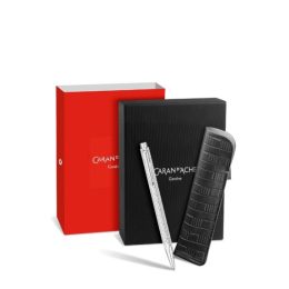 Set Penna a Sfera Ecridor™ Damier Grigio Argento & Astuccio in Pelle Nera