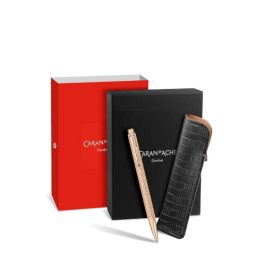 Set Penna a Sfera Ecridor™ Damier Dorato Rosa & Astuccio in Pelle Nera